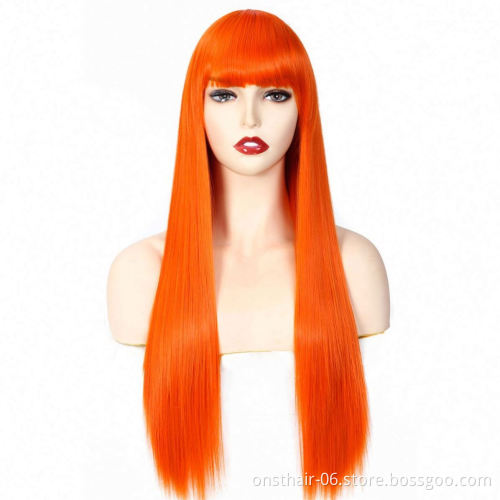 MYZER straight hair heat-resistant cheap artificial wig, 26-inch soft artificial wig in various colors, brown artificial wig